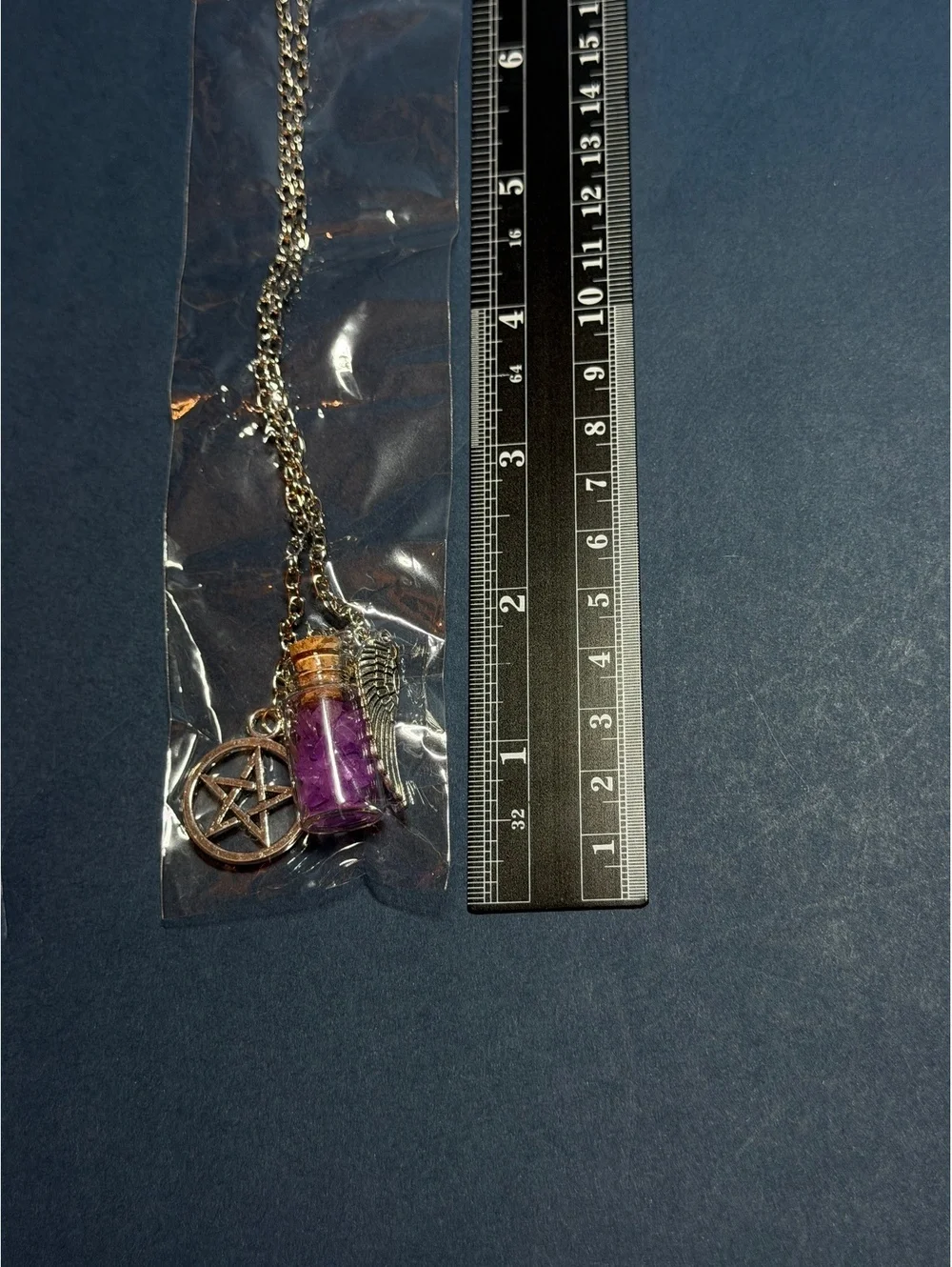 Supernatural Charm Angel Wing Pentagram Salt Pendant Protection Necklace